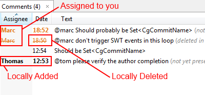 explains display of different details in SmartGit's Comments view