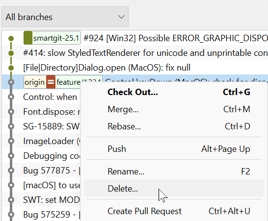 Right-click the branch to delete