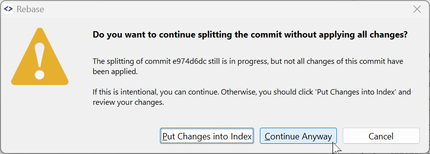 Confirm that you don&rsquo;t want to apply all changes