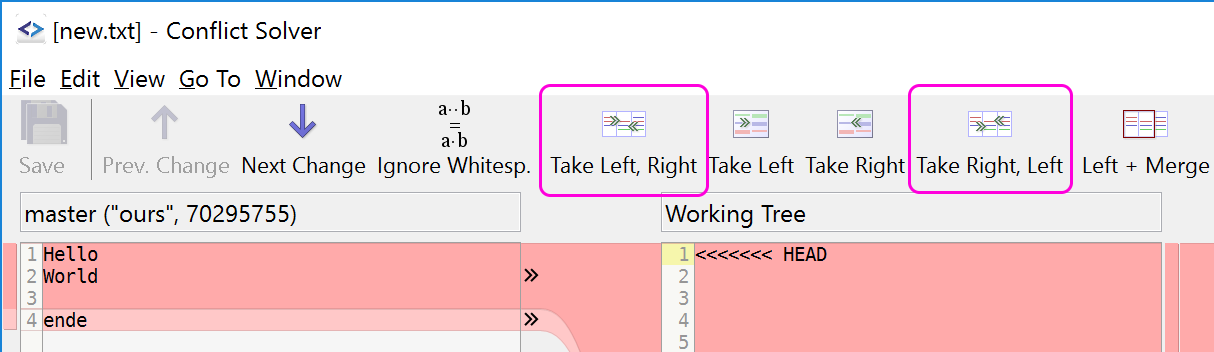 SmartGit 17.1 conflict solver with Take Both option for comprehensive merge resolution