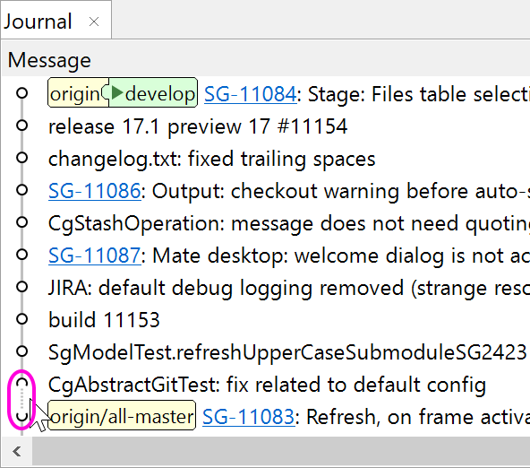 SmartGit 17.1 journal collapsed commits view for efficient large history navigation