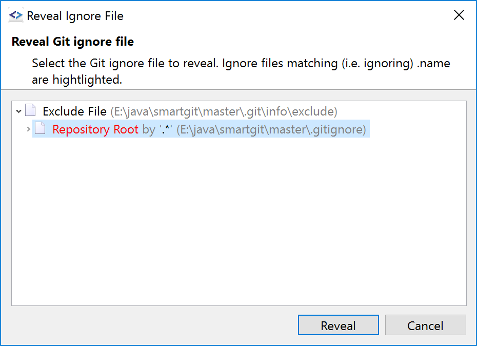 SmartGit 17.1 gitignore file location for understanding ignore rules and file influence