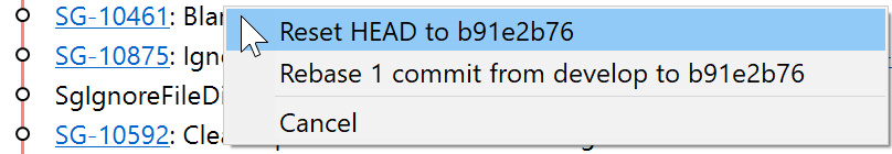 SmartGit 17.1 enhanced log drag-and-drop with popup menu for quick operation access