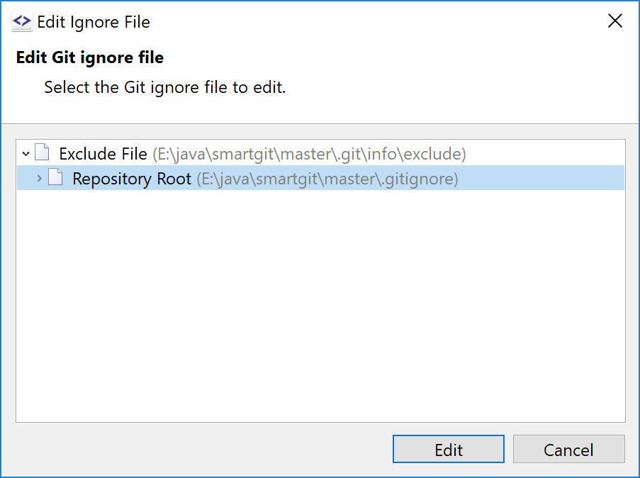 SmartGit 18.1 direct gitignore editing with pattern source identification for ignored files