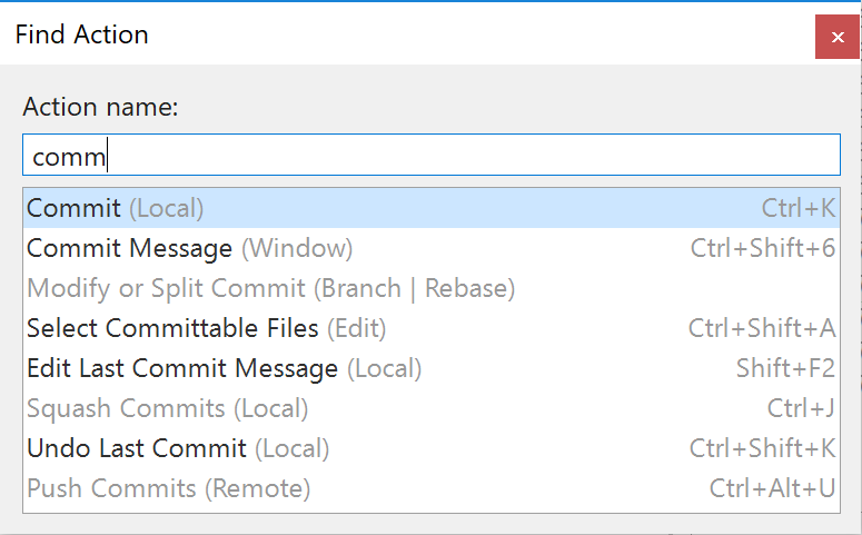 SmartGit 18.1 keyboard-friendly search for menu items, repositories, branches, and commits
