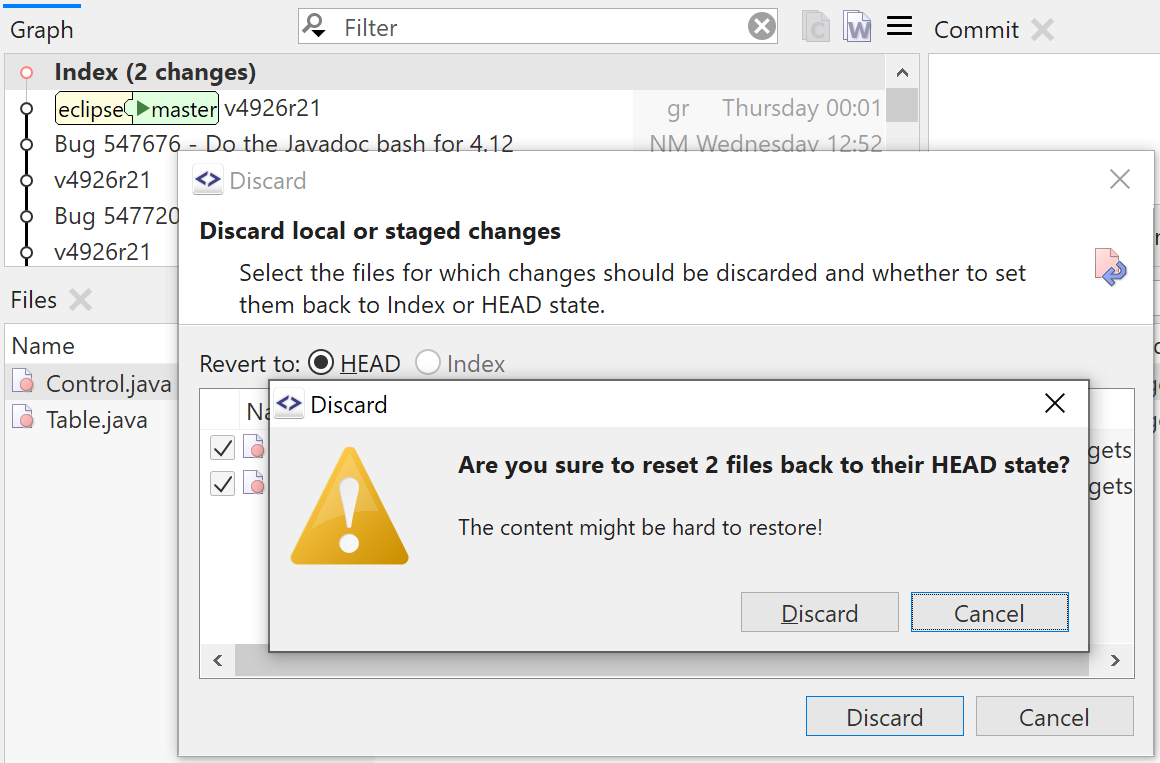 SmartGit 19.1 enhanced discard safety with multi-file confirmation for accidental operations