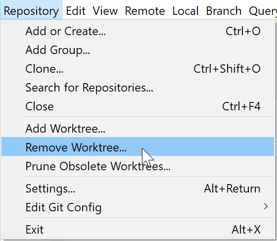 SmartGit 20.1 direct worktree removal functionality without complex workarounds
