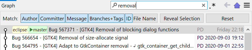SmartGit 20.2 improved graph filtering with instant SHA search and accessible options