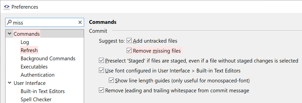 SmartGit 20.2 preferences search functionality for easy configuration option discovery