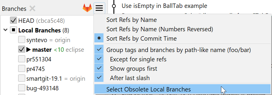SmartGit 20.2 obsolete branch detection for merged branches with deleted remotes