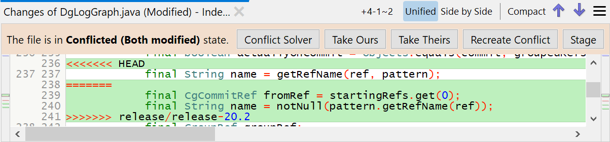 Changes View to Solve Conflicts.