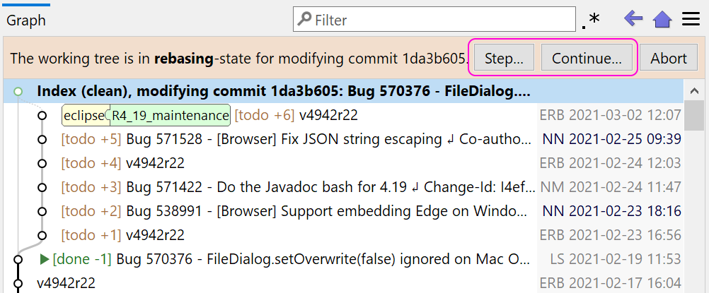 Modify-All Commits (Step/Continue).