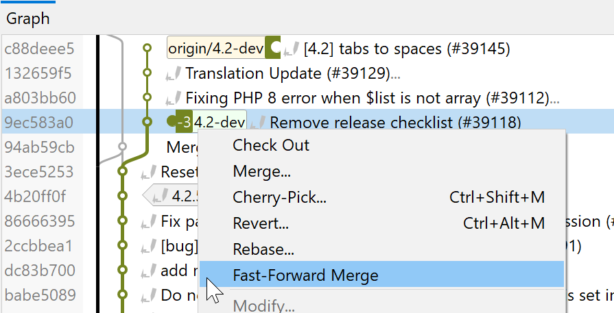 SmartGit 22.1 fast-forward merge as built-in command with intelligent availability