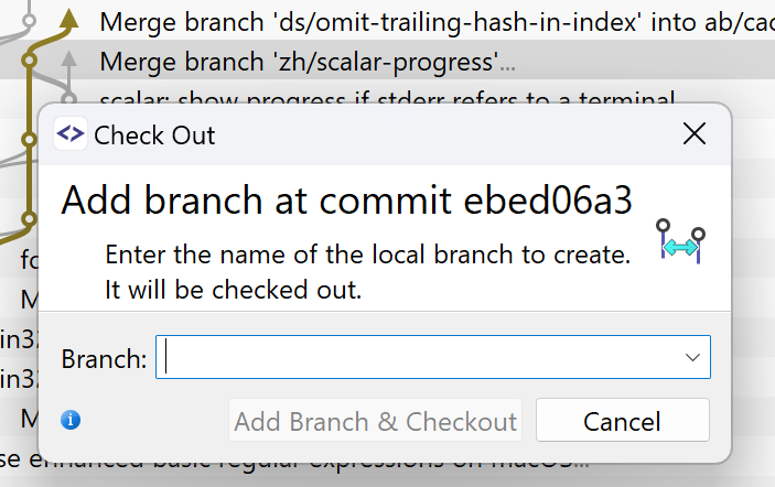 SmartGit 23.1 safe commit checkout with automatic temporary branch creation