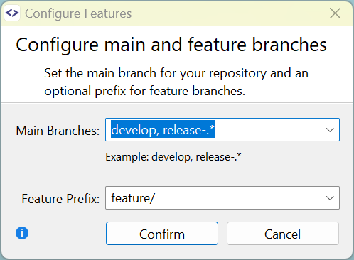 SmartGit 23.1 multiple main branch configuration for Feature workflow flexibility