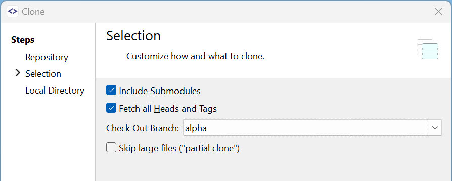 SmartGit 24.1 intelligent branch selection using repository-configured default branch
