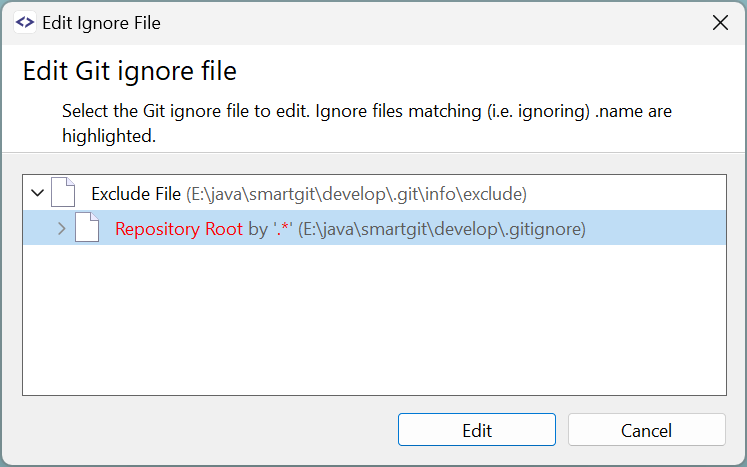 SmartGit 24.1 gitignore file editor with intelligent file pattern management