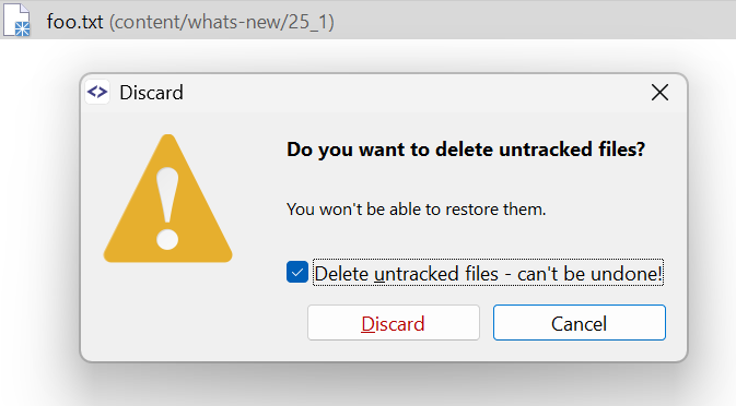 SmartGit 25.1 enhanced discard functionality reverting renames and cleaning untracked files
