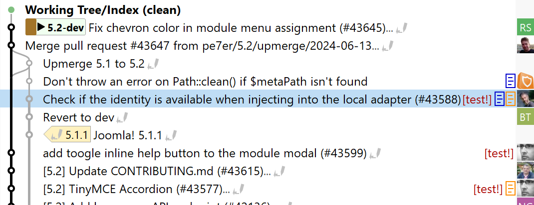 SmartGit 25.1 Git Notes interface with namespace selection and note indicators in log graph